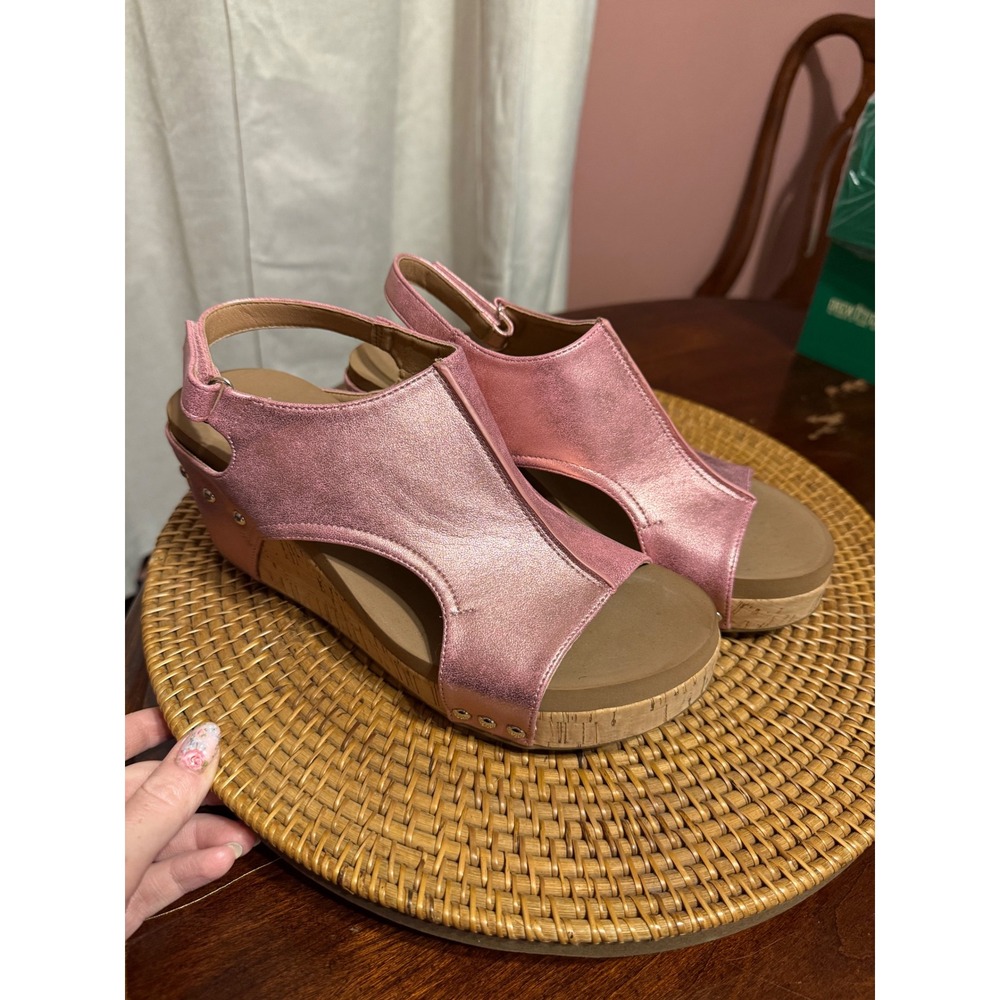 Corkys Carley Pink Metallic Wedge Sandals Studded Platform Slingback Size 9